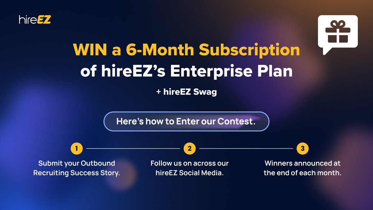 hireez's tweet photo. Want to win some hireEZ swag and an Enterprise license? 👀
It’s simple, tell us your Outbound Recruiting (OB Recruiting) success story! Find more details about this contest in this link 👉 https://t.co/TSeVgyALMO
#hireez #outboundrecruiting #obrecruitingsuccessstory #INisOUT https://t.co/E1Waiak0u1