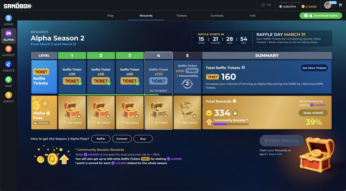 MKvlchn's tweet photo. @TheSandboxGame I just participated in the daily #SandboxAlphaS2Contest for a chance to earn up to 1,000 $SAND! Starting March 14 -  Show your Raffle Tickets. Check out my screenshot below! 👇 #SandboxAlphaS2 https://t.co/Fegc6GgSft