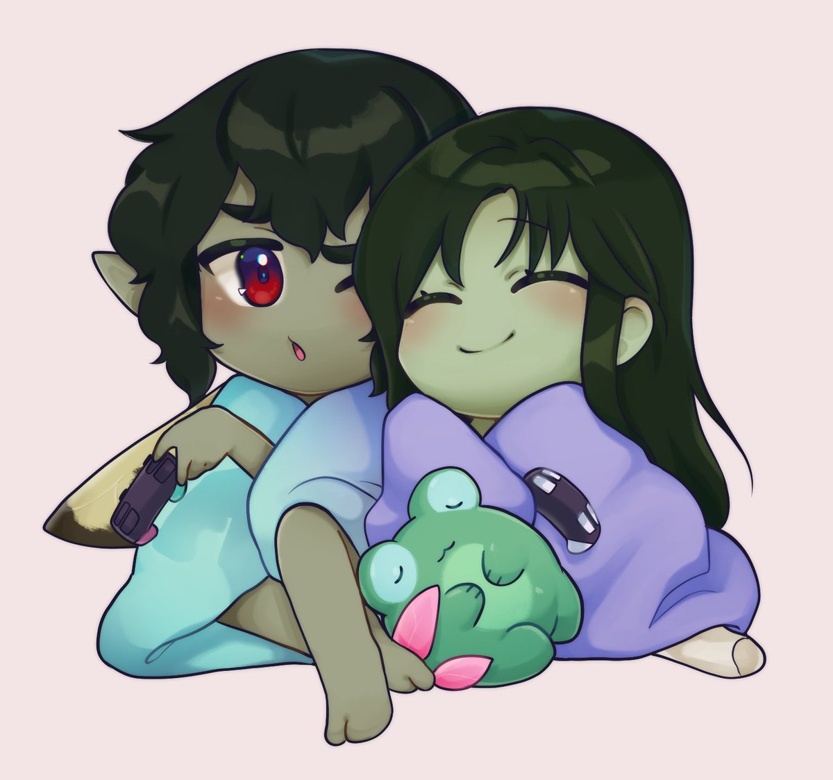 BrambleToad's tweet photo. Ahhhh!!! I'm not sure what i did but Olive is having our little toadling soon! (For reals we're settled in delivery🥰) It's quite a bit sooner than expected but we'll be around!! lovely art by @/_caeliris and @/SundaeStitches
We love you all!!
❤️❤️🧚♂️🐸❤️❤️ #BrambleToad https://t.co/pu8WaUwJ65