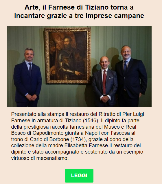GradedSpa's tweet photo. Quando l'#impresa sposa l'#arte - sulla #Newsletter #culture de @ildenaro_it il progetto di #mecentatismo che ha coinvolto le aziende napoletane @GradedSpa @Gruppo_Tecno e #Pasell nel restauro di un #Tiziano
#art #artbonus #Entrepreneurship #Napoli #painting https://t.co/LTeUBEFgIN