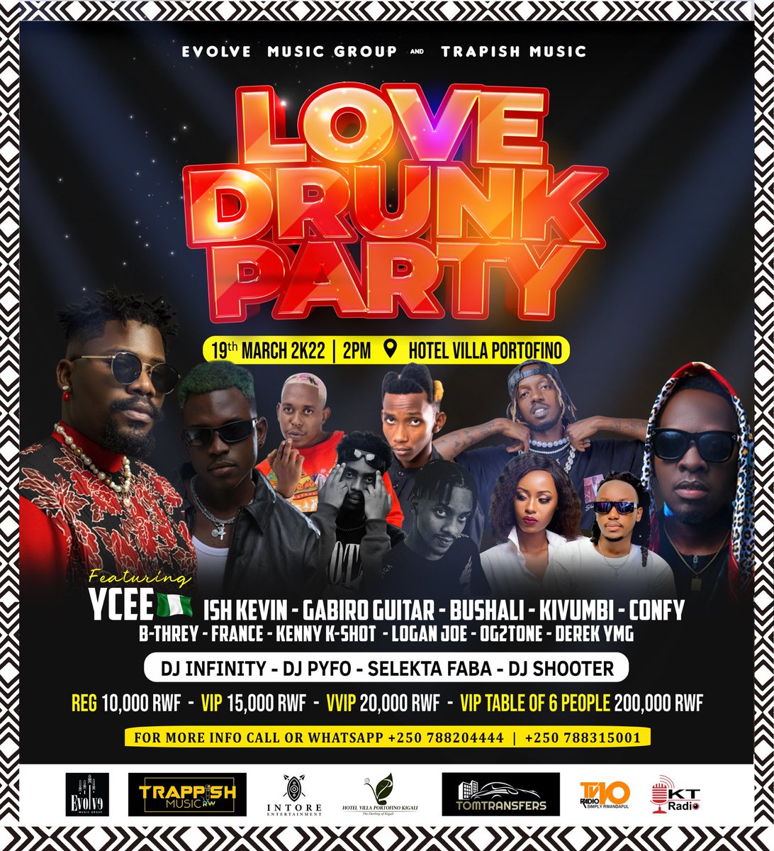 GabiroMusic's tweet photo. Industry Night 
At Hotel Villa Portofino 
19th March 2K22

Line up 

@iam_YCee @Ishkevin_ @confyrw @BushaliT @_K_Shot @kivumbi_the_1st @LoganJoe18 

#KIZARENGUMUFANA #Rwot https://t.co/26iOmttlwk