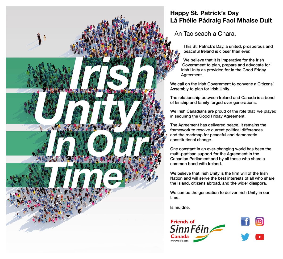 Great message for St Patrick's Day.
“We can be the generation to deliver Irish Unity in our time.” 
There are those who say "Now is not the time" but they're so wrong.
There has never been a better time since 1921.
Now IS the time. 
Pls. RT
#IrishUnity
#borderpoll 
#EndPartition