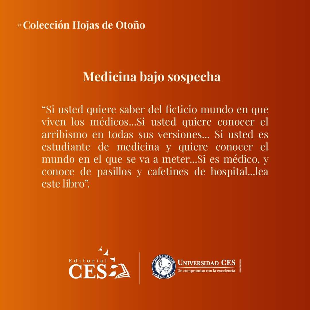 John Bohórquez (@johnbo100) on Twitter photo Una invitación para pasado mañana, jueves 17, a las 6 pm, al lanzamiento del libro de <a href="/emilioarestrepo/">Emilio A. Restrepo</a> MEDICINA BAJO SOSPECHA, con el sello de la <a href="/EditorialCES/">Editorial CES</a>.
Librería Bukz, sector El Poblado. Una invitación para pasado mañana, jueves 17, a las 6 pm, al lanzamiento del libro de <a href="/emilioarestrepo/">Emilio A. Restrepo</a> MEDICINA BAJO SOSPECHA, con el sello de la <a href="/EditorialCES/">Editorial CES</a>.
Librería Bukz, sector El Poblado.