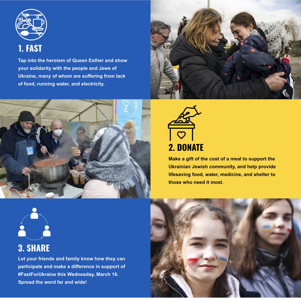 erjcchouston's tweet photo. #FastForUkraine On March 16, the day known as the #FastofEsther, we are teaming up with @hillelintl to call on Jews everywhere to fast in solidarity with the people of Ukraine. https://t.co/IpkSKME6JP