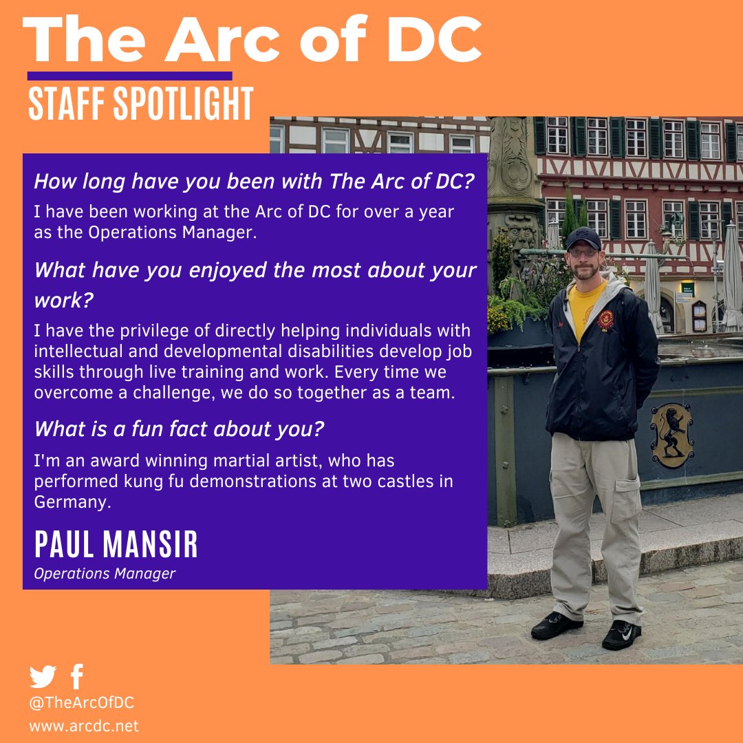 TheArcOfDC's tweet photo. As we continue to celebrate #DDAM2022, we want to introduce another staff member dedicated to improving the lives of individuals with I/DD, Paul Mansir! https://t.co/iwYeRAC5b4