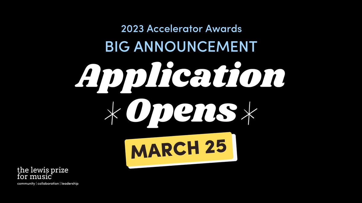 Exciting News! Our 2023 Accelerator Awards Application opens Friday, March 25th. In the last cycle, over $2 million was awarded to Creative Youth Development music organizations ranging from $25k-$500K. Semi-finalists also received $15k grants!
Learn more:thelewisprize.org/opportunities