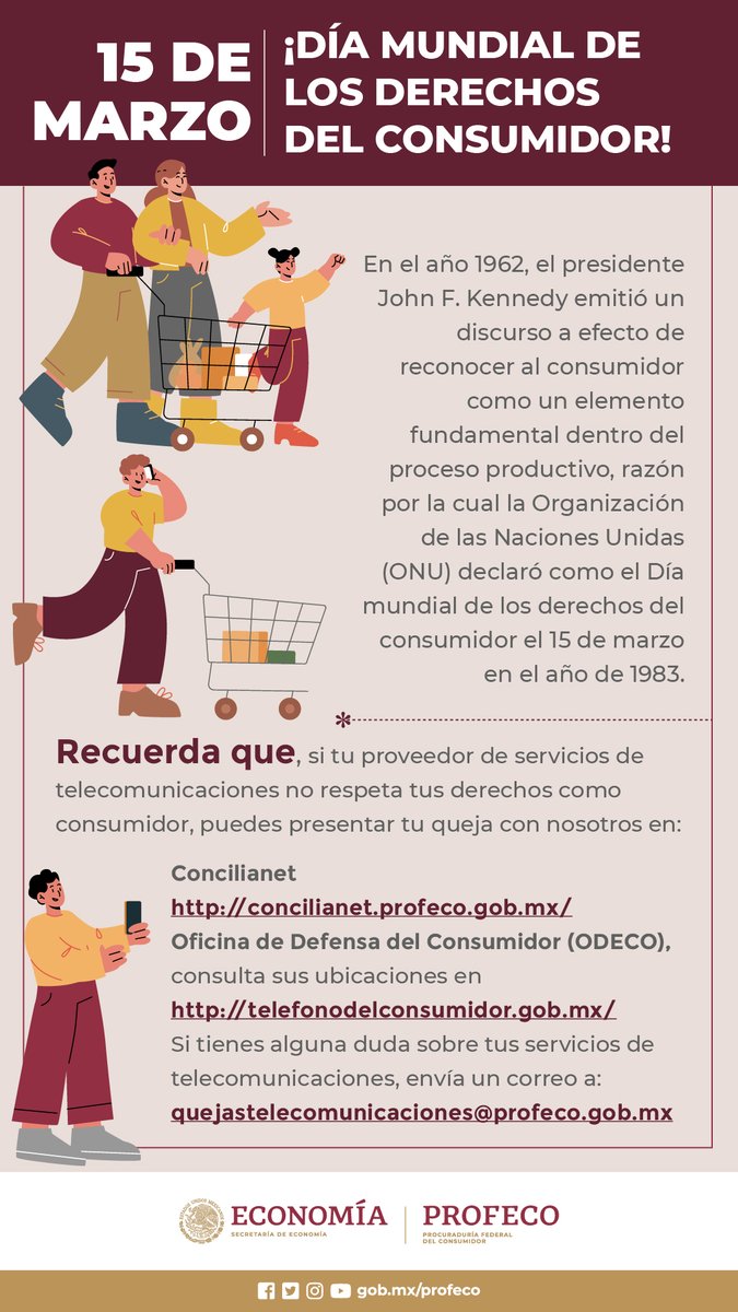 Profeco's tweet photo. 🌐Día Mundial de los #DerechosDelConsumidor

🔴La Ley Federal de #ProtecciónAlConsumidor nos protege contra proveedores que NO respeten nuestros derechos como consumidor en productos y servicios.
 
#FinanzasDigitalesJustas https://t.co/8sacDwTscw