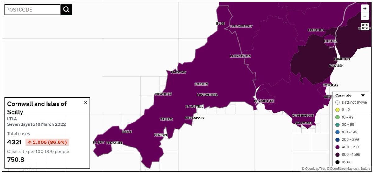 DavidstowInfo's tweet photo. There's a new addition to our regular #Covid19Kernow report today. The weekly #Covid19 case rate in the Isles of #Scilly is up 94% to 1482.5.

Here in North #Cornwall the #Crackington &amp; #Tintagel #MSOA is up over 200% on last week, at 1029.2.

#Kernow as a whole is up 86% https://t.co/Kxe9W1WYUx