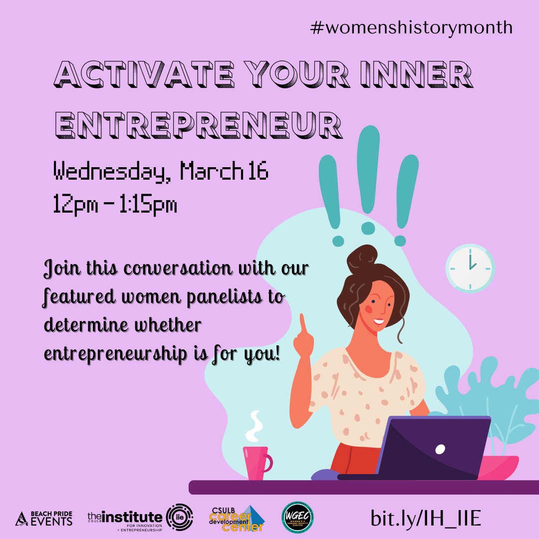Tomorrow at noon join us for Innovation Hour featuring a panel of womxn entrepreneurs. There will be an opportunity for networking after Q&amp;A.

Wed, March 16 | 12pm - 1:15pm
Register for free at bit.ly/IH_IIE

#womxnshistorymonth