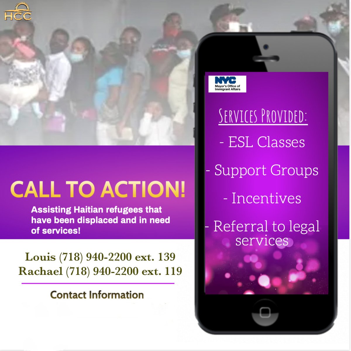 HCCORG's tweet photo. We are here to help!
For more information and to schedule an appointment, please contact Rachael at 718-940-2200 ext. 119 or Louis ext. 139
#refugees #Haitianrefugees #services #assistance #explore #explorepage https://t.co/IjO542AN39