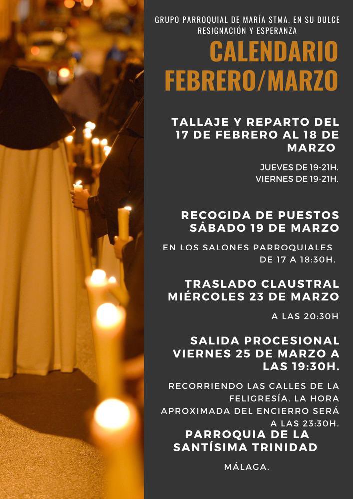 camogarci's tweet photo. ¡El próximo viernes 25 de marzo vuelve a la calle @GPResignacion!

Si quieres vestir el hábito nazareno y alumbrar a la Virgen o portarla esta semana es la última para poder hacerlo.

¡Os esperamos a todos en la Parroquia de la Stma. Trinidad!

Horarios de tallaje ⏰👇🏻 https://t.co/4ku2NviRpQ