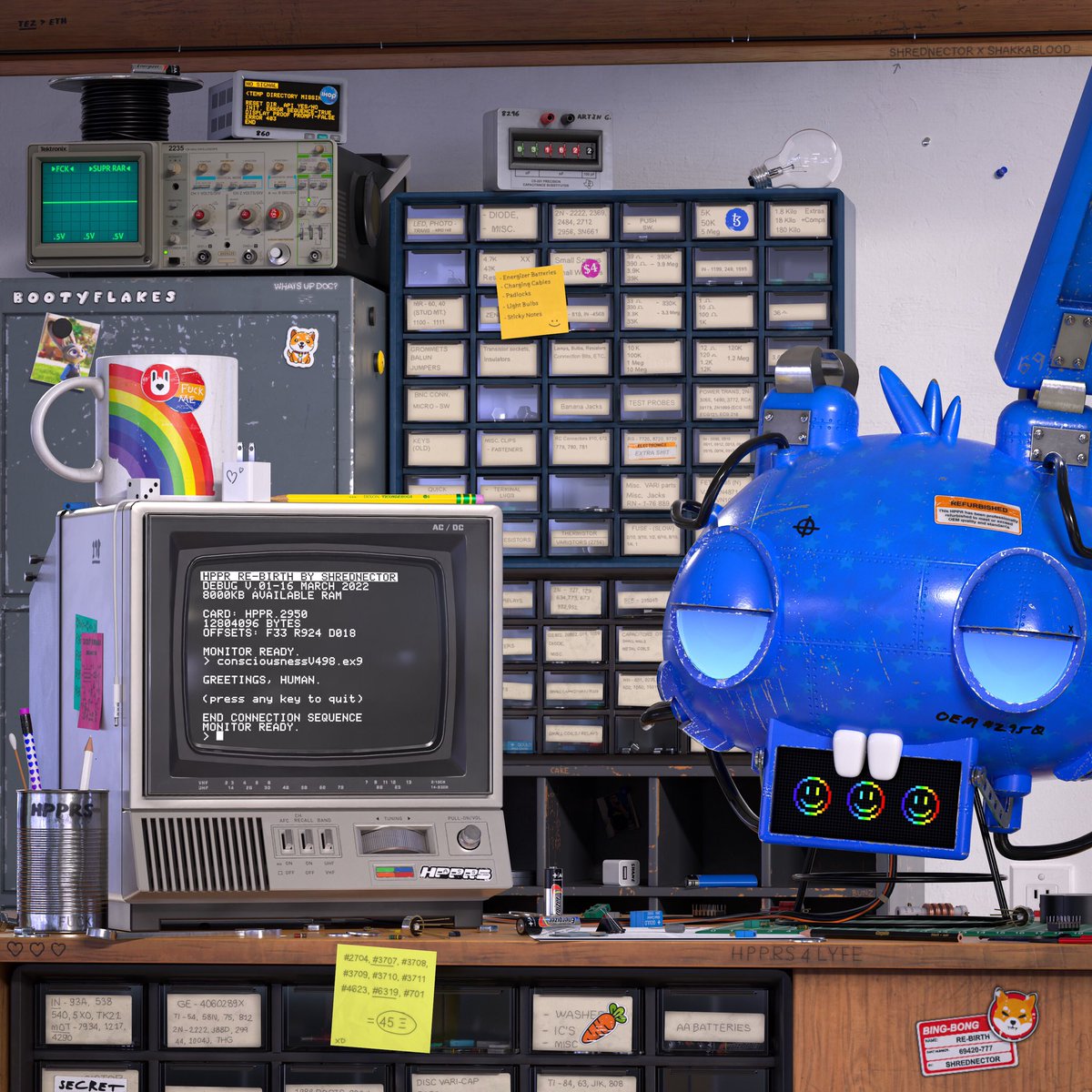 HPPR RE-BIRTH 🌈

My entry for the #hpprscreatorchallenge !

<a href="/HPPRSNFT/">Heinous Rabbit</a> <a href="/shakkablood/">SHAKKABLOOD</a> 

This 1/1 piece will on auction for 12 hours this Saturday 3/19/22 at 11AM EST starting at 1 tez!  Every wallet who places a bid will receive a special HPPRS collectible!

objkt.com/asset/KT1PAP8o…