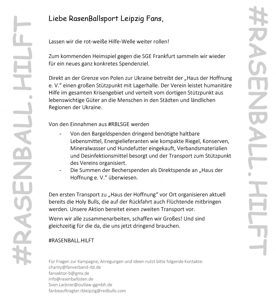 Informationen für Sonntag #rasenballhilft