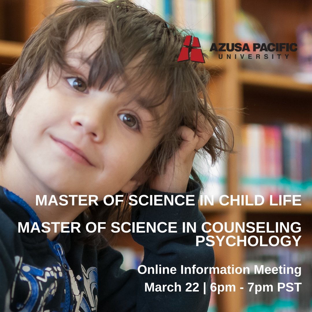 APUGradPrograms's tweet image. With mental health concerns rising among children and youth, it is more important than ever to support them! Join us March 22 at 6pm to learn how you can gain skills in APU's MS in Child Life and MS in Counseling Psychology programs! RSVP: ow.ly/vYZY50IhFmz