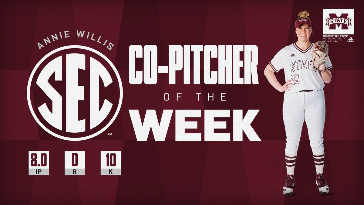 HailStateSB's tweet image. Couldn't ask for anything more from @annie_willis14! Congratulations to our @SEC Co-Pitcher of the Week!

📰 hailst.at/3MQpa0F

#HailState🐶