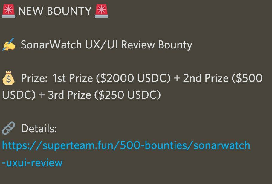 PhoenixGuildHQ's tweet photo. Why should only Dev's have all the fun!!!

🚨Bounty 🚨exclusive for designers 👩‍💻
i.e Sonar UX/UI review bounty 

For aesthetic eyes only !!!
https://t.co/MzJ8HMEqVj

1 🏆 $2000USDC
2🏆 $500USDC
3🏆 $250USDC

#bounty #UXUI #superteam #phoenixguild #Web3 https://t.co/YGkHgNHA5f