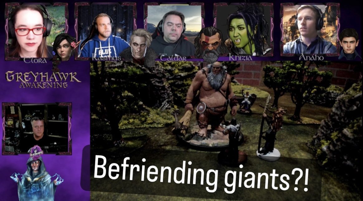 Our heroes, sharing flowers &amp; kind words, convinced a giant to stop terrorizing a nearby farm (maybe). With the attacks stopped (?) they began to make way back to the farm for the horses they were promised… Join us tonight on twitch.tv/BlueBoxRPG at 5 p CT as they ride north!