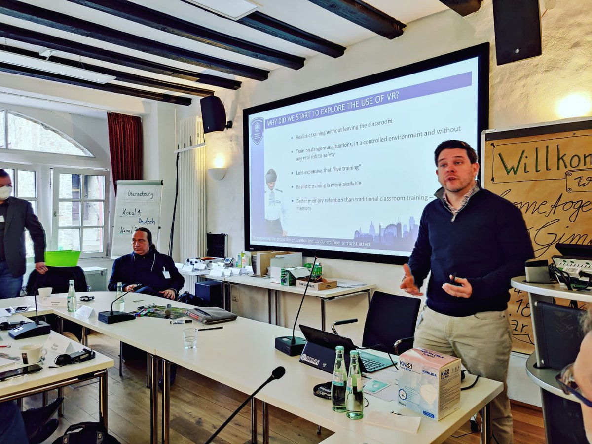 VRandPolice's tweet photo. Monday evening an interesting seminar organised by @ipaiac started, after a first full working day we hear very positive and creative echos from #Gimborn on #VR #police #training and a European VR Police Network #VRPN more info 👇🏽
https://t.co/N1sYCK3Wu7 https://t.co/PEbWSbyqq5