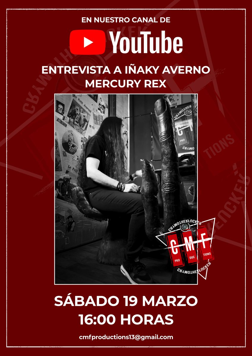 🔴El sábado 19 de marzo se estrena en el canal de YouTube de C.M.F. Production la entrevista que le hicieron a nuestro cantante <a href="/avernosinger/">Iñaky Averno</a>🔴
Aquí tenéis el enlace de su cañal:
youtube.com/channel/UC7Mk_…