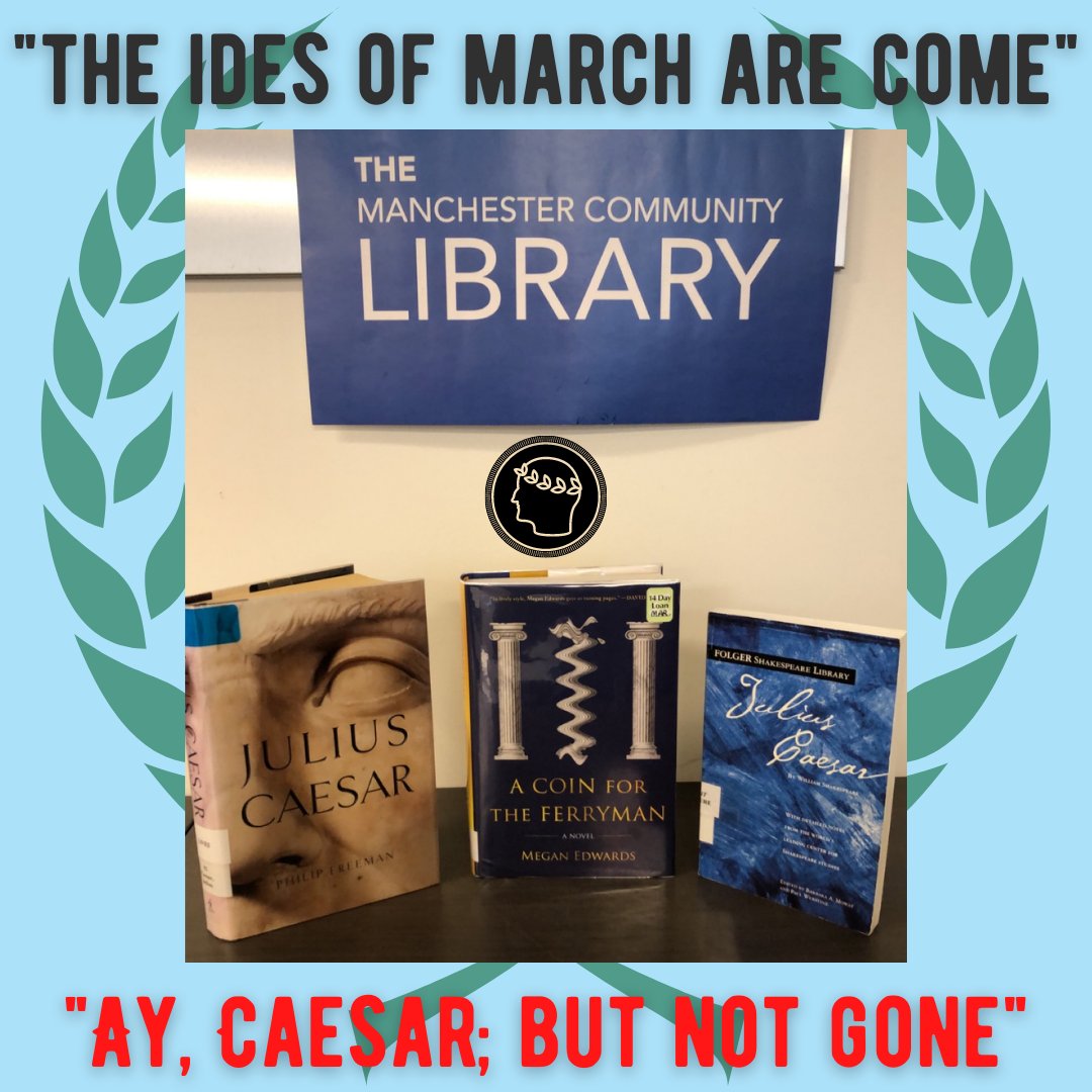 manchestervtLIB's tweet photo. The Ides of March are come! Check out one of these caesarean titles, including "A Coin for the Ferryman" by @MeganEdwards a brand new time-traveling title perfect for the Ides. Meet you at the Library!
#TheIdesOfMarch #JuliusCaesar #Shakespeare #MCLVT #ManchesterVT https://t.co/Gyp3AeRGR8