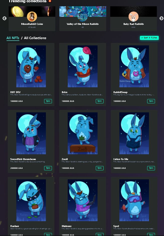 Sale of Moon Rabbits that have not found their owners!
nft.moonrabbit.com/collection/0x3…

<a href="/moonrabbitAZ/">Moon Rabbit</a>
<a href="/angelversetti/">Angel Versetti</a>
<a href="/glitchedninja2/">𝕲𝖑𝖎𝖙𝖈𝖍𝖊𝖉 𝕹𝖎𝖓𝖏𝖆</a>
<a href="/General_Rabbitx/">General Rabbit</a>
@MechA_AhceM 
@Rabbit_e_x
<a href="/RabbitSwapAMM/">RabbitSwap</a>
<a href="/wsb_sh/">WSB.sh</a>