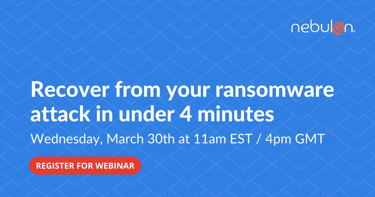 NebulonInc's tweet photo. Did you know that #ransomware attacks cost companies $22,184 / minute in 2021? Join us on March 30th to hear from Nebulon CEO Siamak Nazari about our (FAST) new ransomware protection and recovery solution that could save you millions in recovery costs!
https://t.co/QyYoguTRbJ https://t.co/STbWn6TgB5