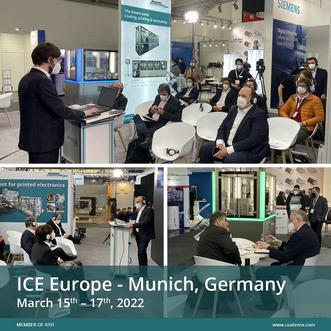 Day 1 <a href="/ICE_Europe/">ICE Europe</a> 22 was a great sucess. The <a href="/coatema/">Coatema</a> event was fully booked and we had a lot of customer visits and technical discussions. The new joined booth design is a real highlight and it is fun to have all 3 companies together.
The team is ready for Bavarian beer + food.