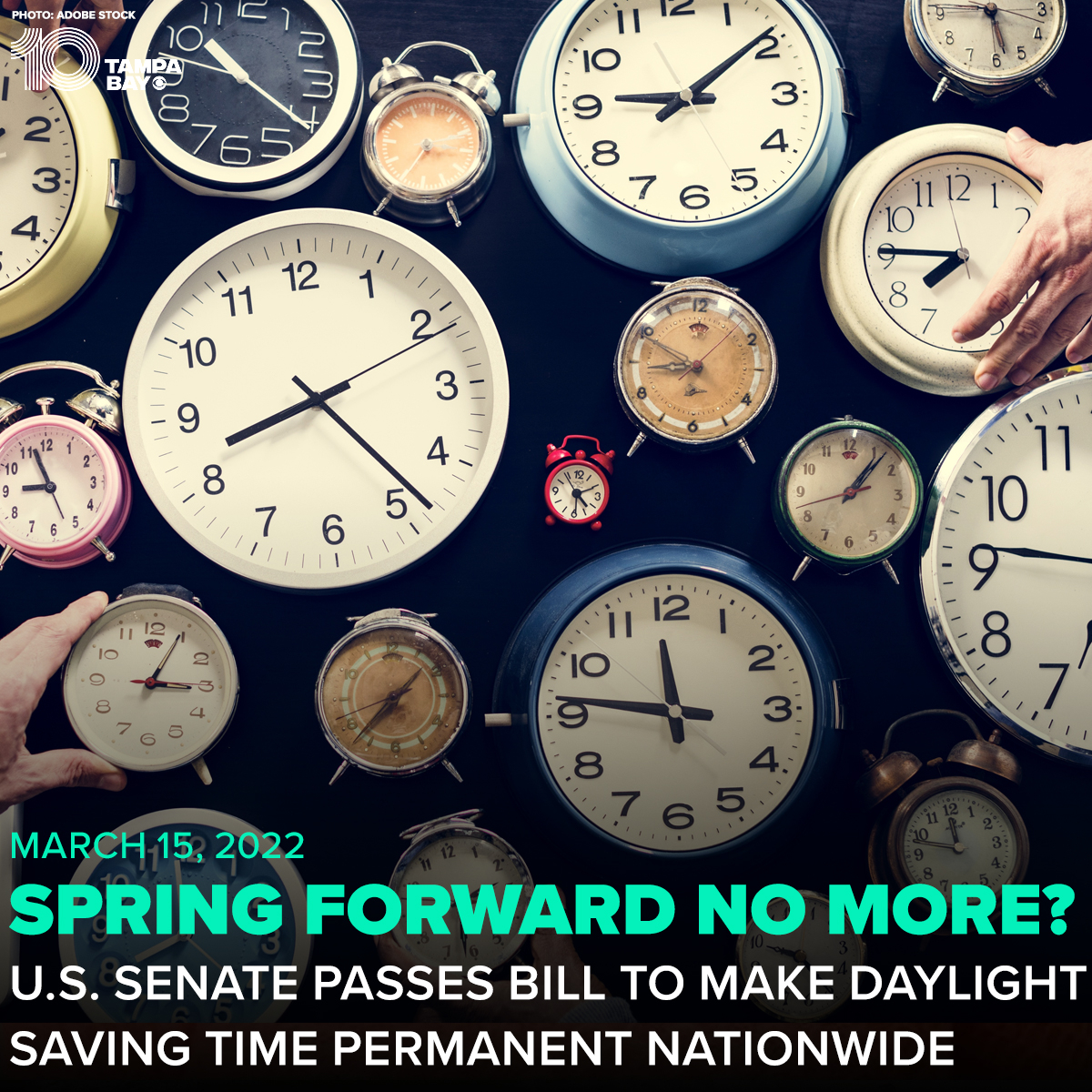 NO MORE CLOCK SWITCHING?? ⏰ The U.S. Senate just passed the Sunshine Protection Act that would finally put an end to the twice-annual clock switching and make Daylight Saving Time permanent. It now goes to the U.S. House for consideration.