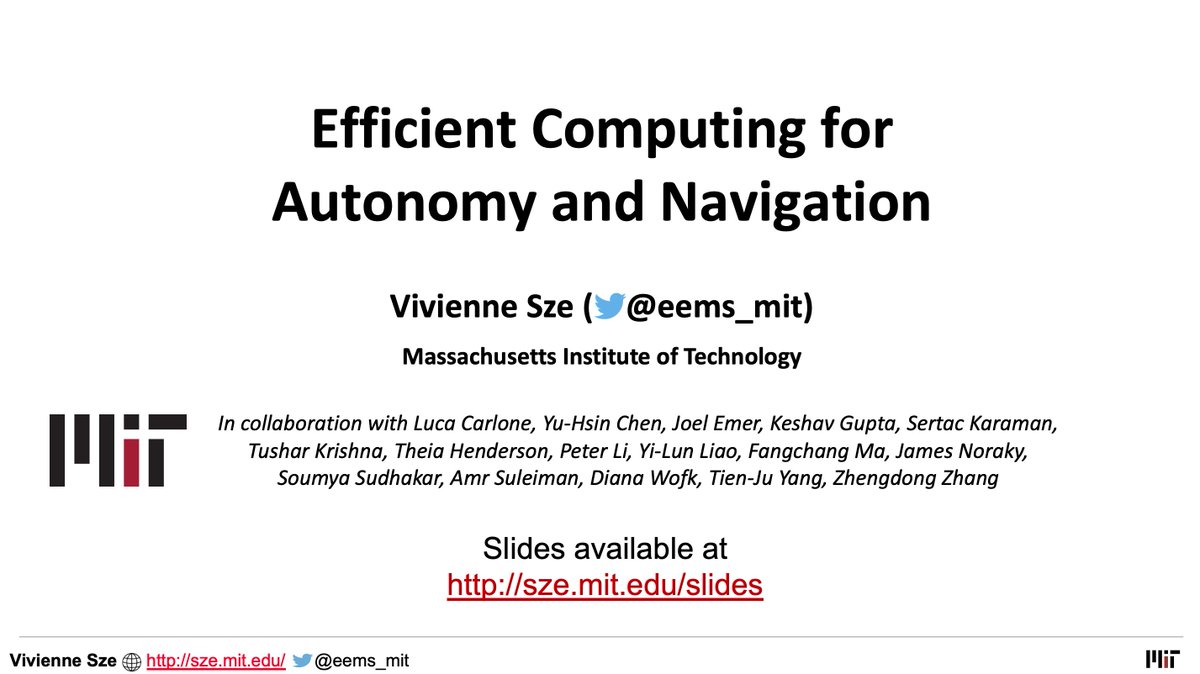 Enabling efficient computing is critical for making autonomy ubiquitous.  It was great to have the opportunity to discuss this in our talk <a href="/UofTRobotics/">University of Toronto Robotics Institute</a> today. #Robotics (joint work w/ <a href="/SertacKaraman/">Sertac Karaman</a> &amp; <a href="/Joel_Emer/">Joel Emer</a>) 
Slides: rle.mit.edu/eems/wp-conten…
Video: youtube.com/watch?v=2pOGTi…