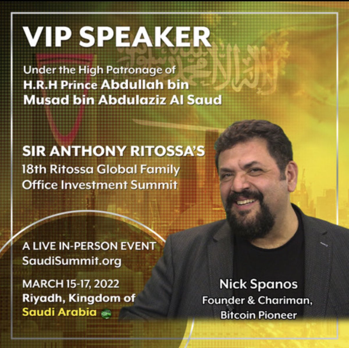 nickspanos's tweet photo. Greet week in #Riyadh, Saudi Arabia this week to speak at Sir Anthony Ritossa’s Global Family Office Investment Summit.✨

Lots on the agenda at https://t.co/1OP3mH2pmg

#saudiarabia #familyoffice #finance #Vision2030 #defi #innovation #blockchain #blockchaintechnology $ZAP https://t.co/lcMFEOftxf