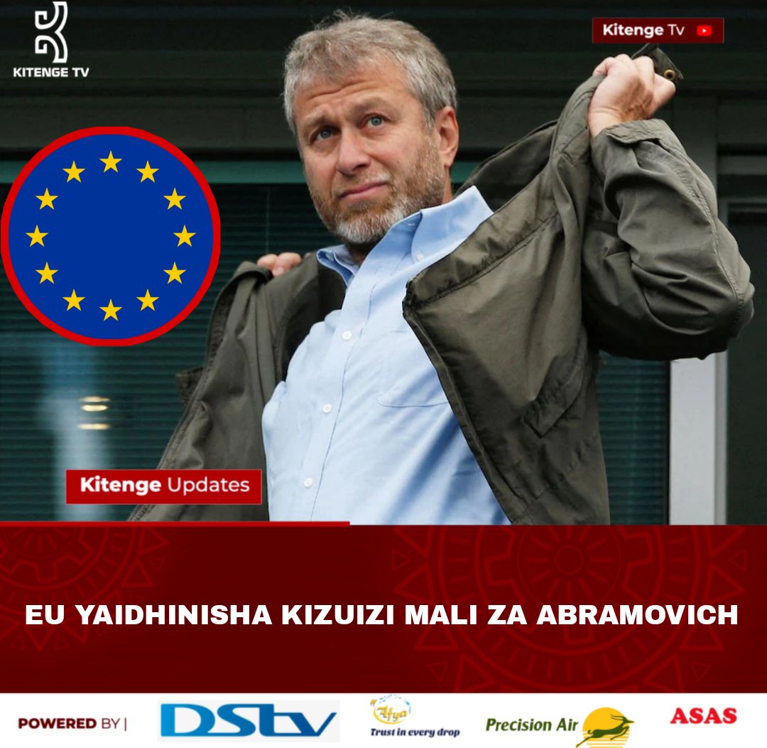 mshambuliaji's tweet photo. Umoja wa nchi za Ulaya umemuwekea vikwazo bilionea na mmiliki wa klabu ya Chelsea Roman Roman Abramovich kutokana na ukaribu wake wa muda mrefu na Rais wa Urusi Vladimir Putin.

Uamuzi huo una maana ya kuwa sasa mali zake zote zilizoko ndani ya Umoja wa Ulaya zinaweza kukamatwa. https://t.co/02zIaatzYk