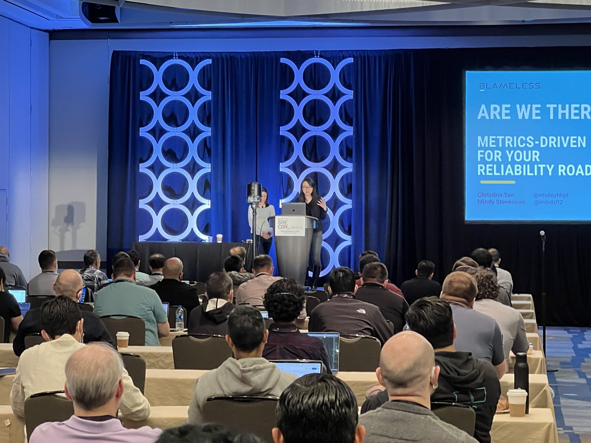 etoilezhhjd's tweet image. Had such a blast presenting with @mindz02 at #SREcon #SREcon22. Favourite moment was 1) when the audience raised their phones to record nearly every slide towards the end, 2)seeing the @blamelesshq team in the audience. Excited to see our framework applied at your org!