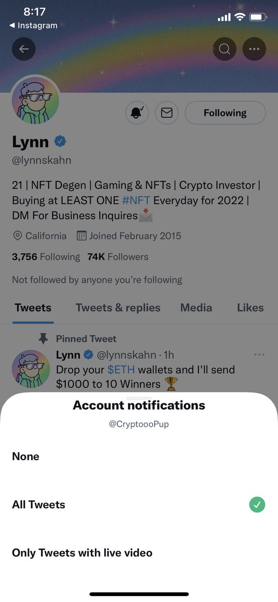 CryptoooPup's tweet photo. @lynnskahn All 🔔s on! Do you post proof of your winners? https://t.co/vuVHsjUgX6