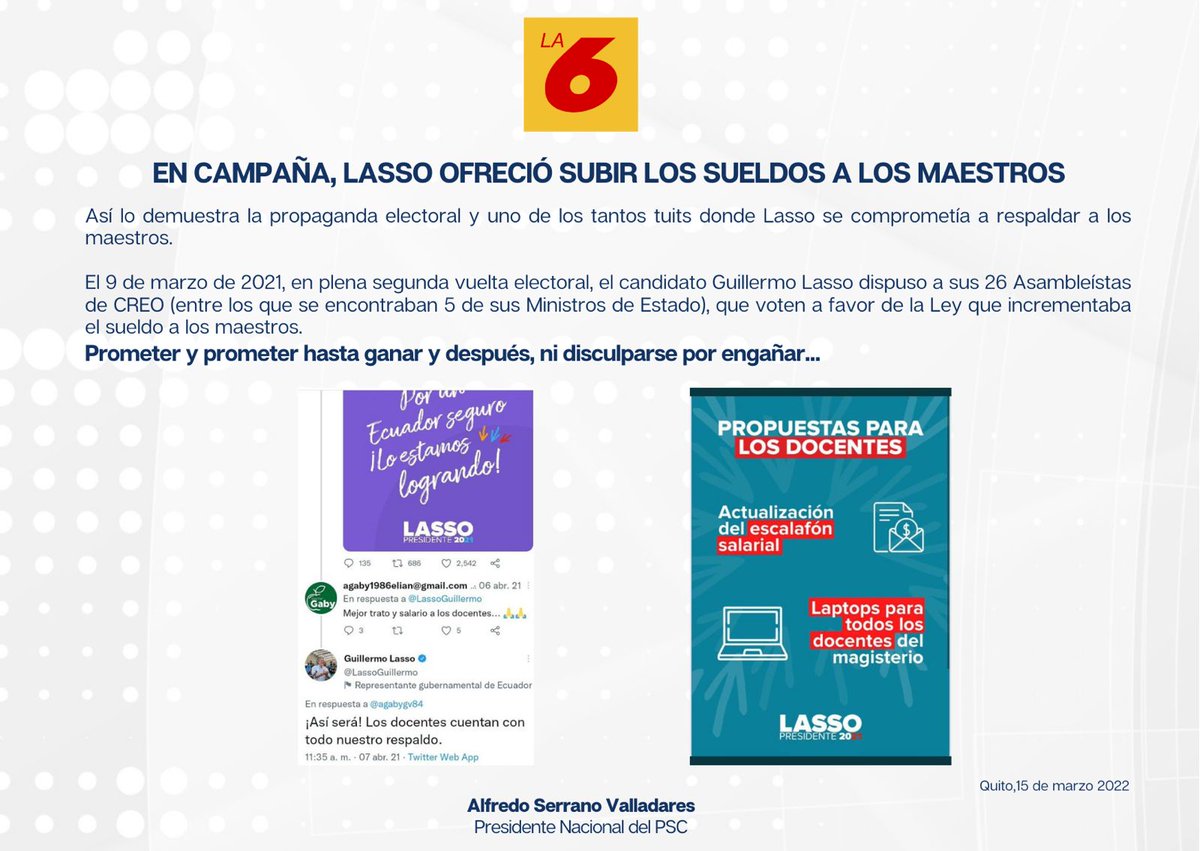 zolandapluasec's tweet photo. Nuestros maestros y maestras merecen un trato digno, justo y trabajo en igualdad de condiciones.
El Gobierno de @LassoGuillermo debe cumplir lo que les prometió, los docentes son los formadores de mujeres y hombres que seguirán luchando por el 🇪🇨.
Coherencia y Justicia ❗ https://t.co/bcjvMy3m5J