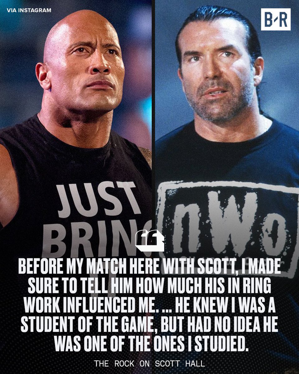 BRWrestling's tweet photo. .@TheRock pays homage to Scott Hall https://t.co/OwbDS3yoCN