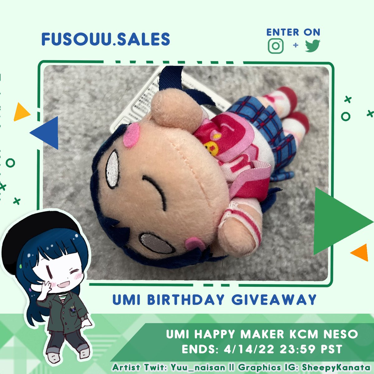 fusouusales's tweet photo. 🎉Umi Birthday Giveaway 🎊 
🏹Happy Maker KCM Nesoberi 🏹
⭐Follow @fusouusales &amp; @fusouu
⭐Retweet (No QRT)
⭐️Tag a friend for +1 entry
⭐International
⭐Additional entries on Instagram!
#lovelive 
#園田海未誕生祭2022
#園田海未生誕祭2022 https://t.co/Bt0WNi1Gse