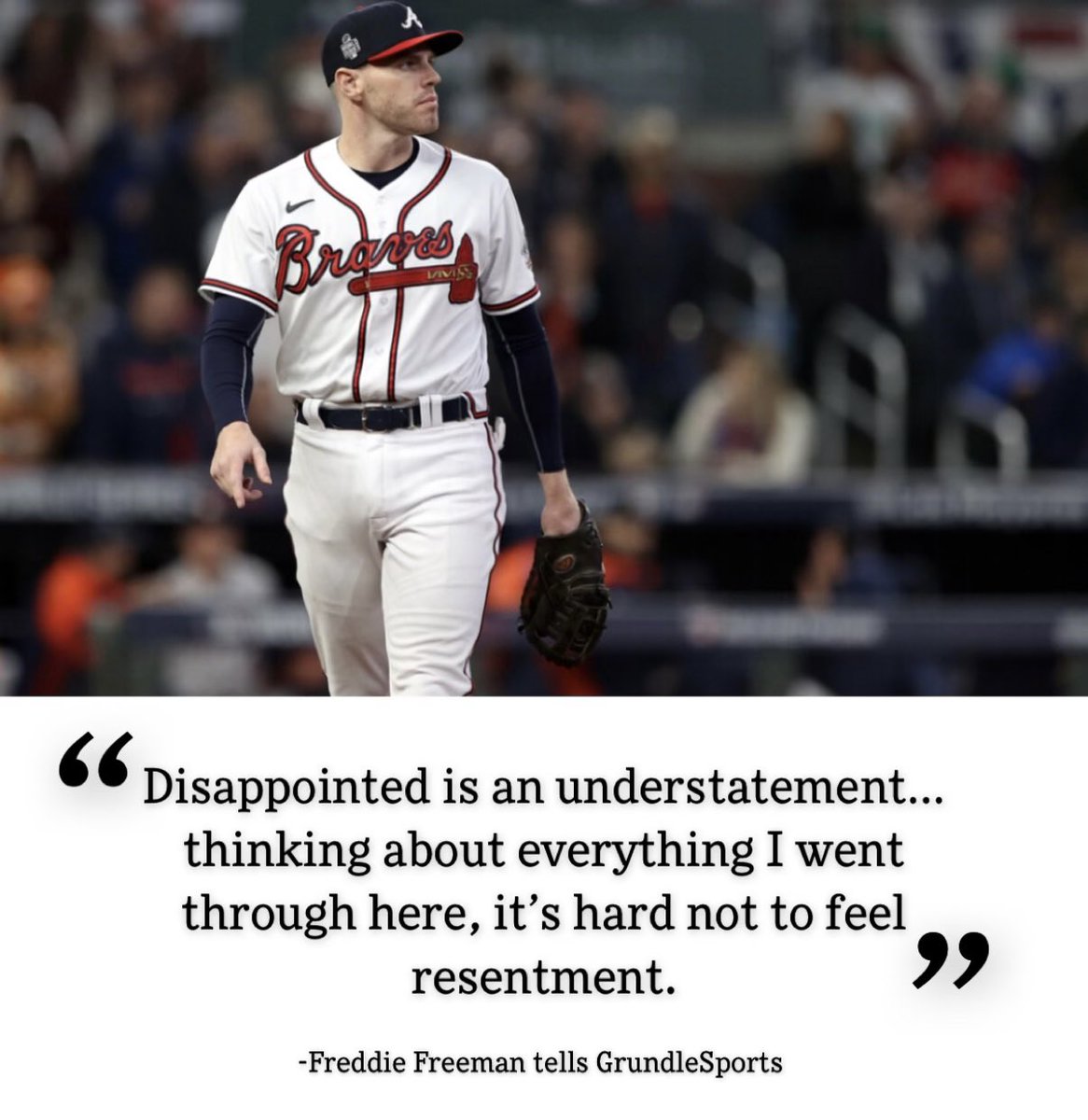 MichaeBaptiste's tweet photo. BREAKING: #Freeman breaks his silence on the #Braves failing to pay up and compete for him in free agency. #MLB via @GrundleSports https://t.co/2F1VPZBbZh