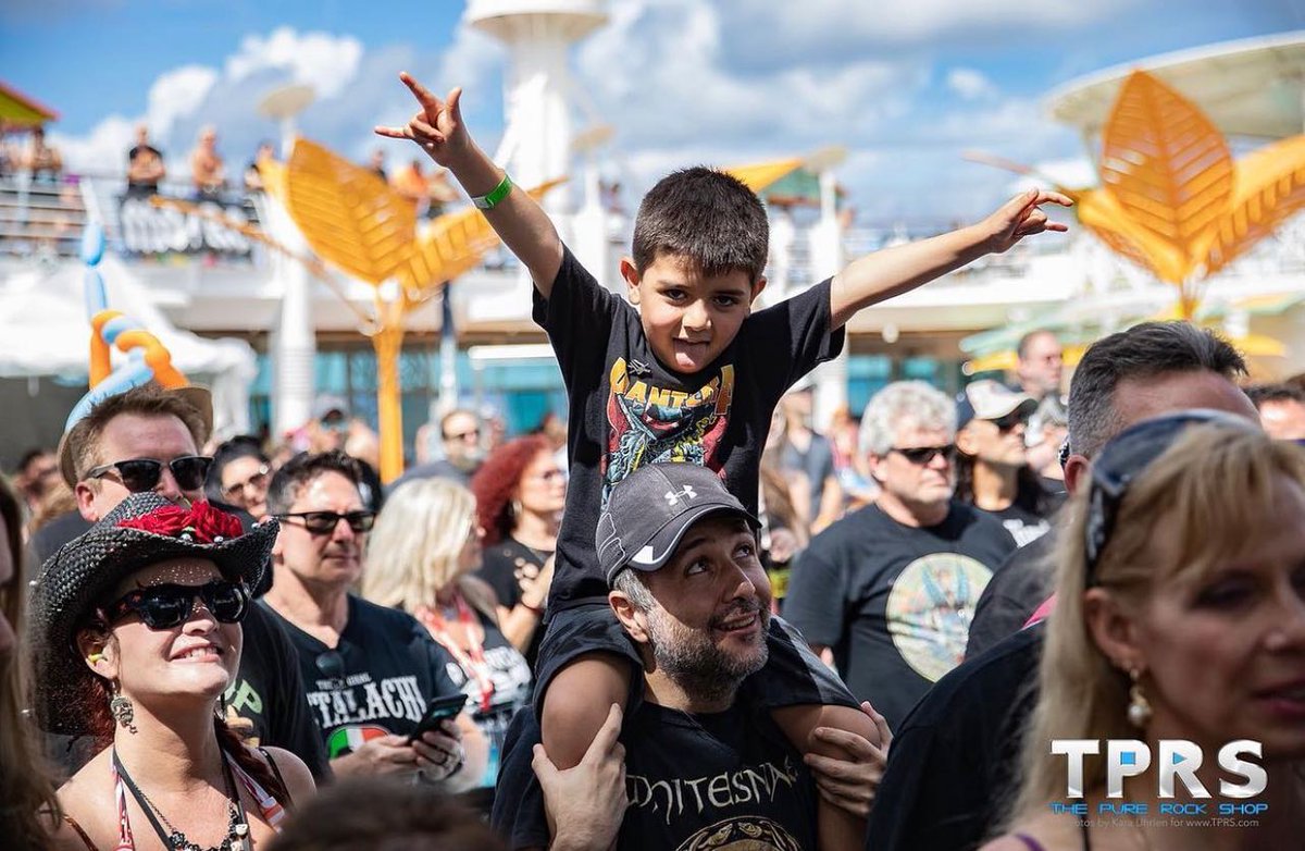 MonstersCruise's tweet photo. Father son moment! The son having time of his life wearing a Pantera shirt and dad looking on wearing a Whitesnake shirt!       📸- @thepurerockshop #rocknroll  #cruiselife🚢 #fatherson #cruise #hardrock #morc2022🏴‍☠️ #poolstage #pantera #whitesnake #monstersofrockcruise https://t.co/Tb17etgukY