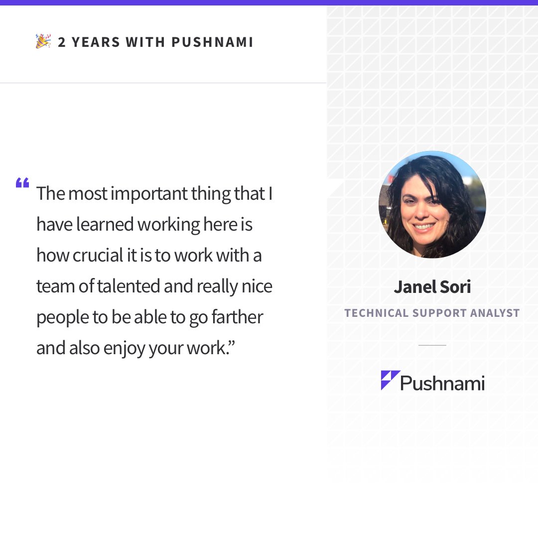 pushnami's tweet photo. We're celebrating four pushiversaries this month!

Congratulations and THANK YOU to Jess Aluko, Janel Sori, Rikki Hall and Robert Dale Smith for your dedication to our company. 💕
#pushpeeps #companyculture #milestones https://t.co/b2cW4xJlYN