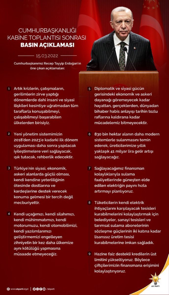 ersinsaclitr's tweet photo. Cumhurbaşkanımız @RTErdogan’ın kabine toplantısı sonrası öne çıkan açıklamaları… https://t.co/Os1WIqqMh5