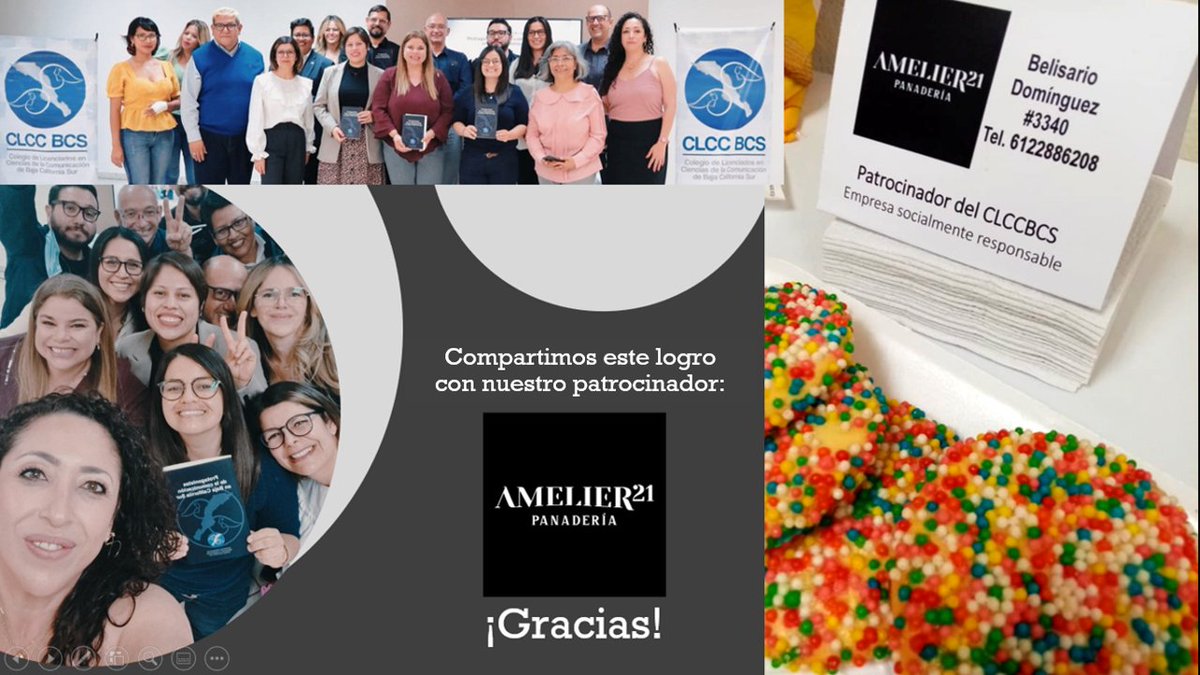 ComunicaBCS's tweet photo. Compartimos el éxito de la presentación del libro del #CLCCBCS con nuestro patrocinador #Amelier21 Panadería. Gracias por apoyarnos con una deliciosa variedad de galletas. Ubicado en calle Belisario Domínguez 3340 Tel. 6122886208. Empresa socialmente responsable y %100 local. https://t.co/iEsG7NGMZl