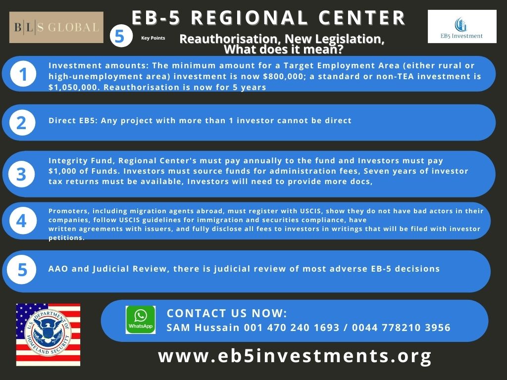 Reauthorization of the EB-5 Regional Center Program, BLS 5 Key Points in the new legislation.
wa.me/12012547367
#us #USImmigration #EB5 #investing #investment #investments #Congress #EB5Visa #eb5program #regionalcenter #uscis #americandream #usacongress