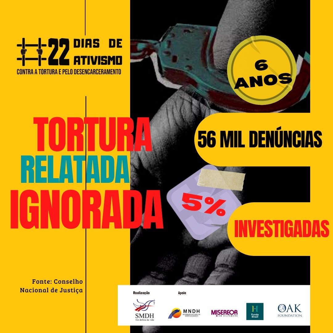 smdhvida's tweet photo. Vista grossa para a tortura em prisões.
Segundo o relatório (fev/2022) do Conselho Nacional de Justiça dos 56 mil casos de torturas relatados durante audiências de custódia nos últimos seis anos, menos de 5% foram investigadas.
 #22Dias  #contratortura 
#22diasativismo2022 https://t.co/f1GxSiLex5