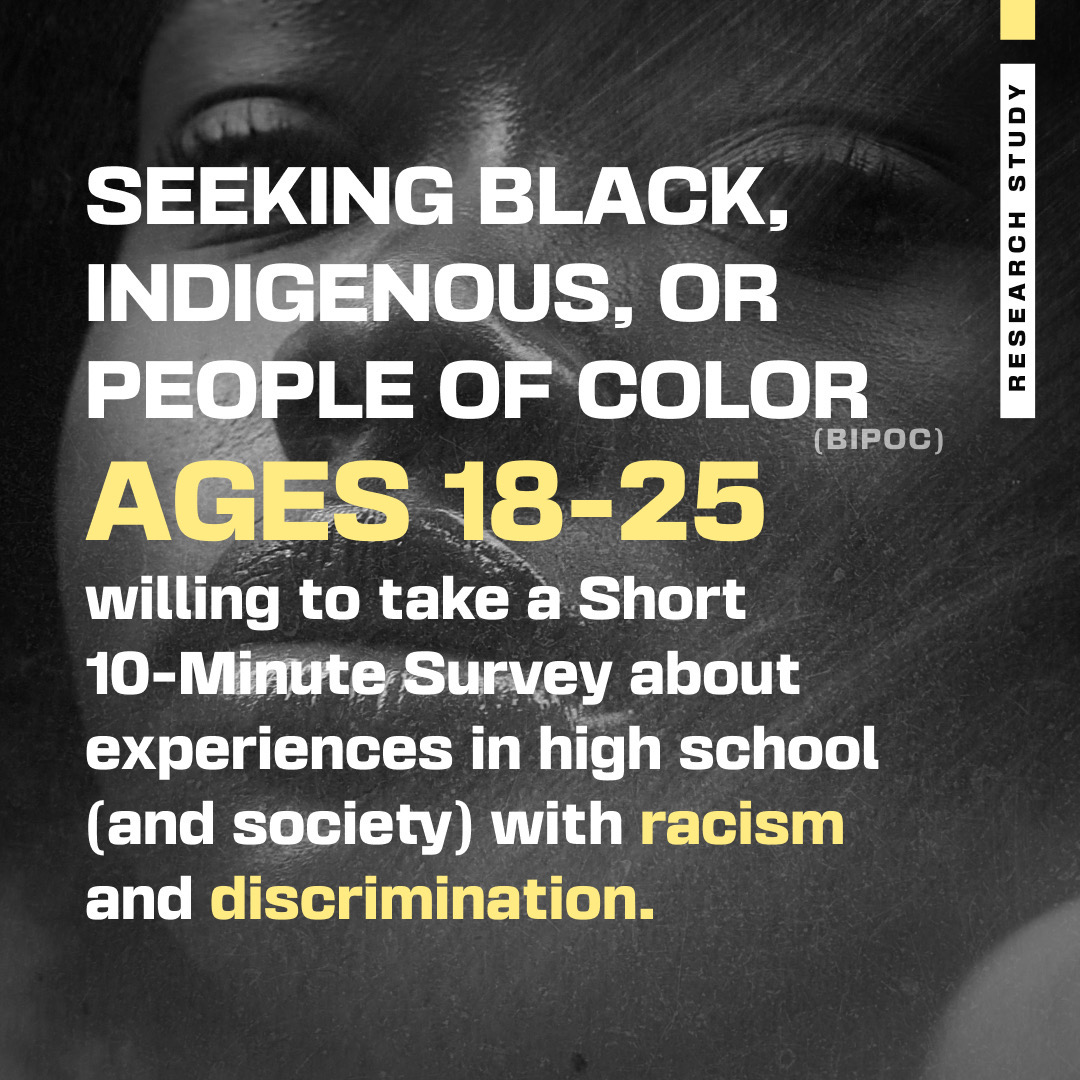 ms_q22's tweet photo. We must LISTEN to the VOICES of our YOUTH! I'm conducting research on BIPOCs' experiences with racism, discrimination, &amp; microaggressions in schools &amp; in society (ages 18-25). Participants have a chance to win 1 of 3 $100 Amazon gift cards! PLEASE SHARE!! https://t.co/thMdk5eS3G https://t.co/9xQmFHJZw7
