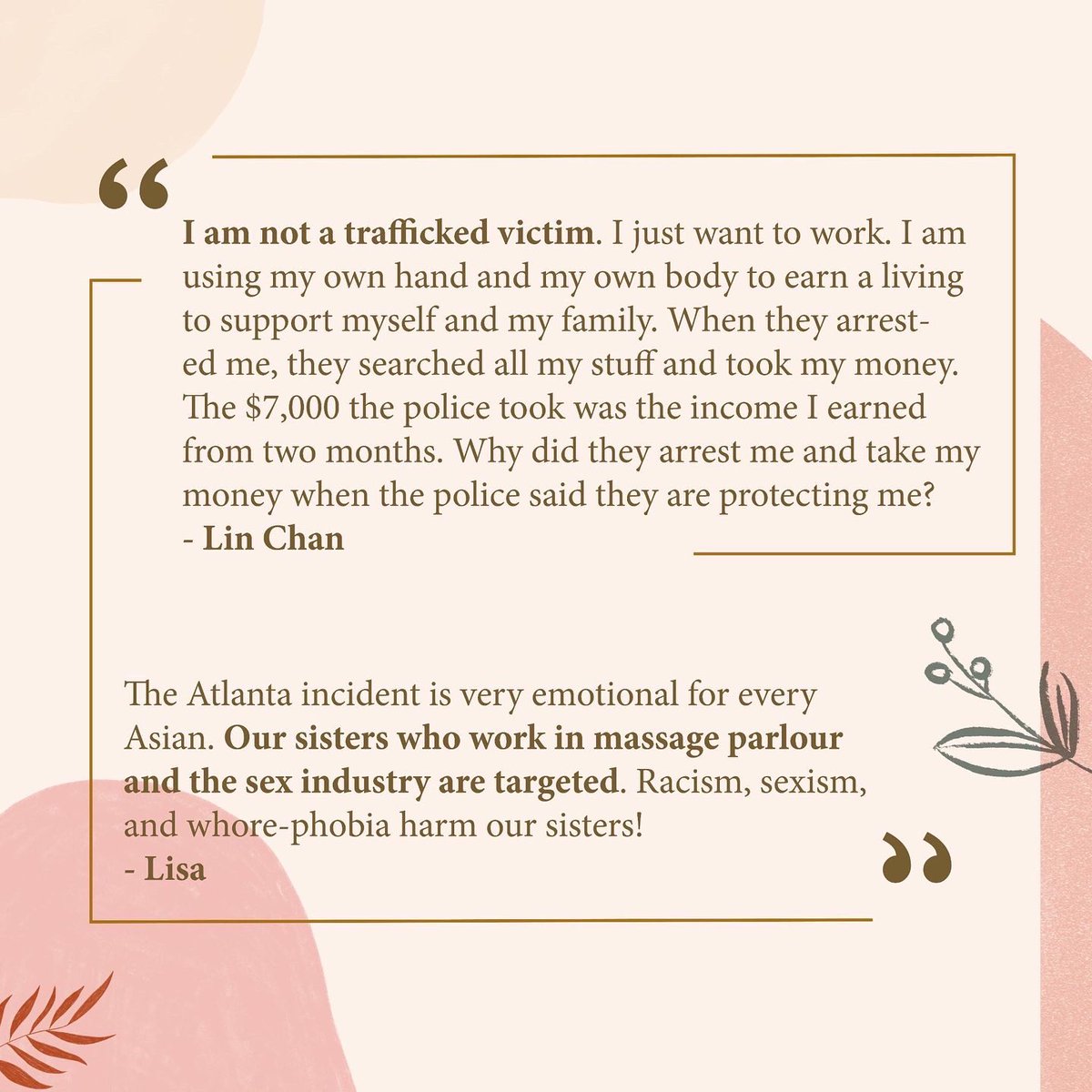 ButterflyCSW's tweet photo. Voices from Massage Parlour Workers and Sex Workers!
- 
As the anniversary of Atlanta spa shootings is approaching, we will be hosting a virtual vigil for the 8 lives and other victims who suffered under the systemic oppression across Canada and America on March 17th, 7pm- 8:30pm https://t.co/XRSQtH1Q1f
