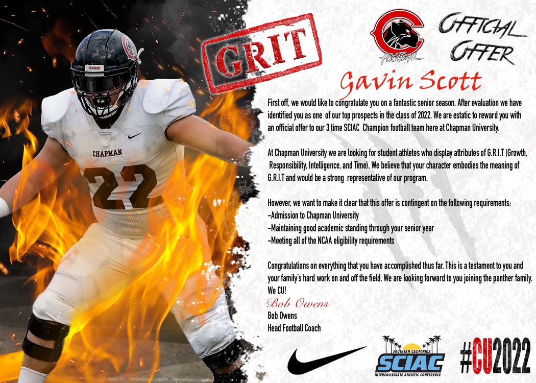 Thank you so much for this opportunity @coachshine99, beyond grateful! <a href="/Chapman_Fb/">Chapman University Football</a> <a href="/ChapmanU/">Chapman University</a> <a href="/CDMFOOTBALL/">CDM Football</a>