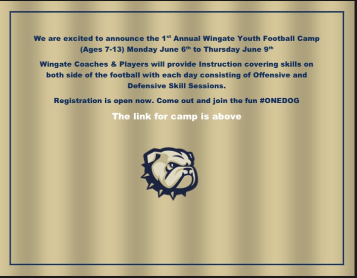 wingatefootballcamps.totalcamps.com/shop/product/7… 2022 WINGATE YOUTH FOOTBALL CAMP!!!