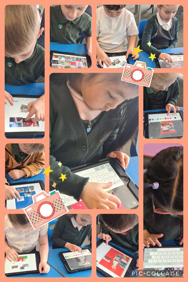 MrsHarrison_APS's tweet photo. This week Dosbarth Comet created digital work using @PicCollage! The children enjoyed using &amp; exploring the different tools. We also used @Seesaw to upload our work using the class QR code. #seesaw #PicCollage #context #DCF #newcurriculum #allaboutme @Mrs_Davies1 https://t.co/EKT7pkYJbV