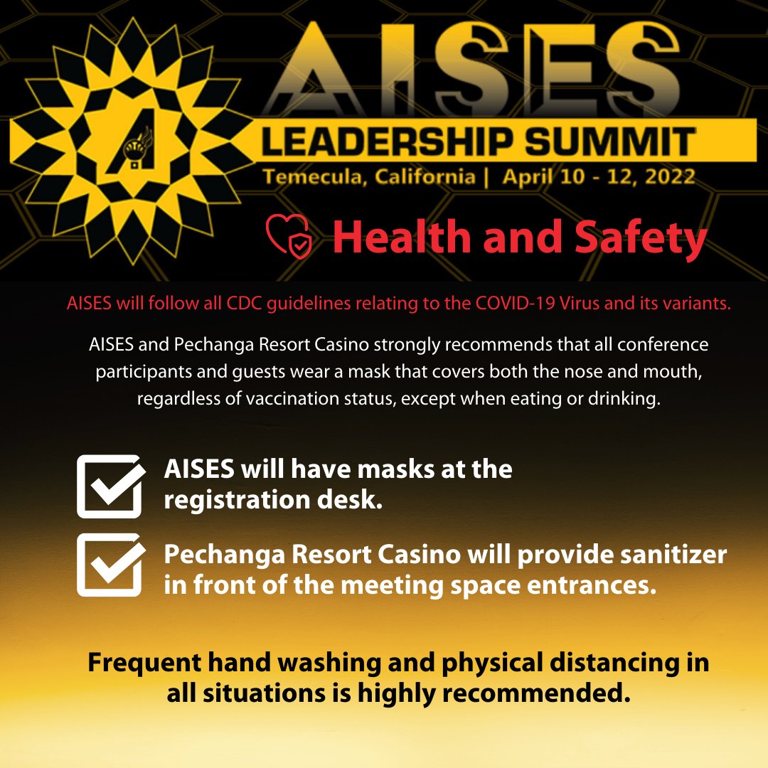 AISES's tweet photo. Meeting safely in-person at the 2022 AISES Leadership Summit is our priority! Thank you for helping control the spread of COVID-19 and its variants and helping to provide a safe and healthful gathering of the AISES family! https://t.co/uxhKsPTsWg