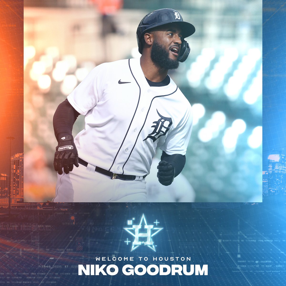 astros's tweet photo. The Houston Astros have signed Niko Goodrum to a one-year contract, General Manager James Click announced today.

He will report to camp tomorrow and wear #11. https://t.co/MBoOQyjR0V